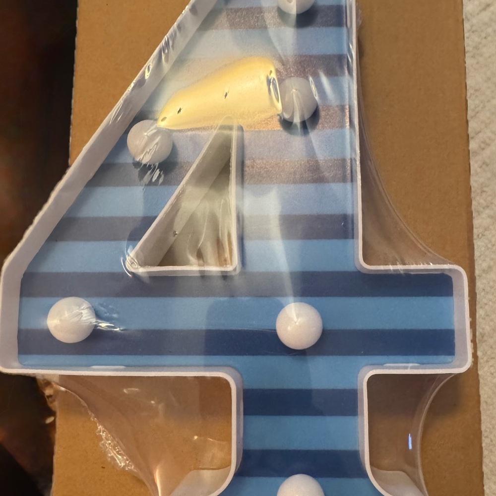 3/$13 NIB- Blue Striped Number 4 Party Light